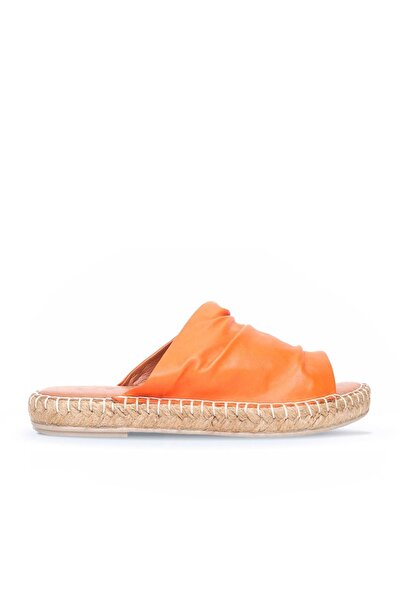 BUENO Πορτοκαλί δερμάτινες γυναικείες παντόφλες Espadrille - 01wl4617