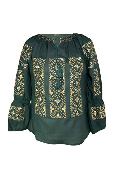 Inovius Bluza Verde cu Motiv Geometric Auriu - BMG174V 4XL