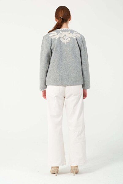 Hatun Atila Hatunatila Embroidered Cashmere Jacket 7862 Gray