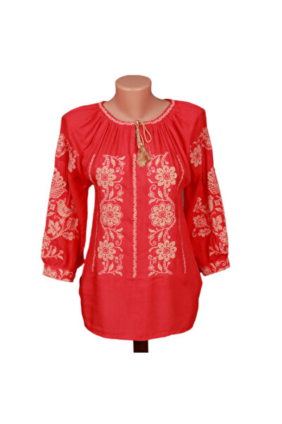 Inovius Bluza rosie cu motiv floral auriu - BMG120 S