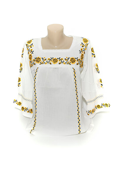 Inovius Λευκή μπλούζα με κίτρινο floral μοτίβο - BMG15 3XL