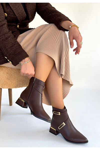 meSga butik Inay Brown Leather Heeled Boots