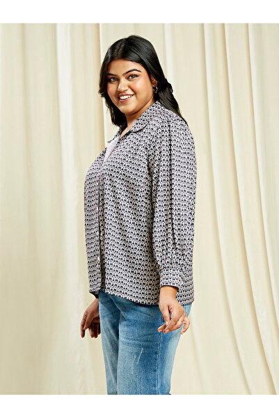 Globus By Styli Plus Size Black Printed Long Sleeve Shirt