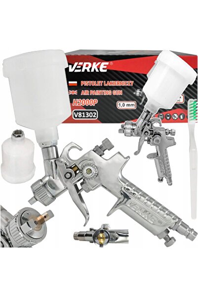 VERKE Pistol de vopsit pneumatic, duza 1mm, cu vas din plastic 125 ml,