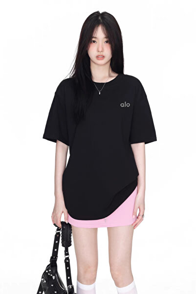 Alo Loose T-shirt - Round Neck Short Sleeve - Summer Short Sleeve (White)