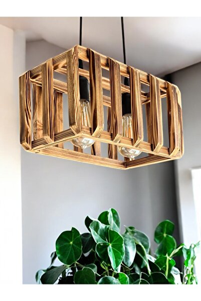 ONUR AVİZE Retro Rustik Eskitme Bohem El Yapımı İkili Doğal Ahşap İkili Avize