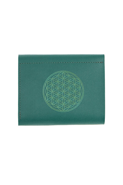Garbalia Yaşam Çiçeği Motifli Mini Zarf Model Zümrüt Yeşili Kadın Cüzdan