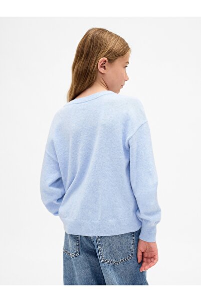 GAP Kız Çocuk Açık Mavi Cashsoft Intarsia Crew Kazak