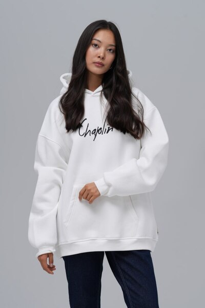 fame-stoned Τσάρλι Τσάπλιν με τύπωμα , Κεντημένο 100% βαμβάκι με κουκούλα Λευκό φούτερ