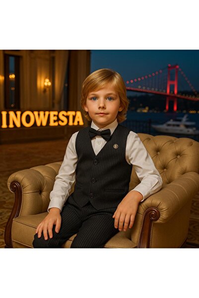 inowesta trend Boy's Vest Set Wrapsfabric Suit | Shirt-Vest-Bow Tie-Pants | 4-Piece Set