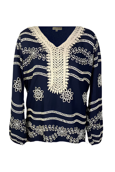 Inovius Bluza Bleumarin cu Motiv Floral Crem - BMG95 M