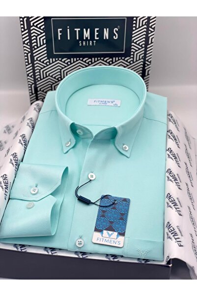 Fitmens Classic Long Sleeve Cotton Collared Buttoned Gift Boxed Easy-Iron Men's Shirt Fs-003897 - Mint
