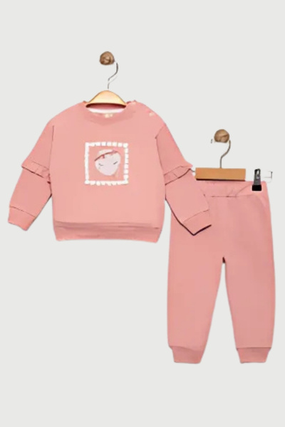 zubi baby & kids wear طقم ملابس علوية سفلية مكشكشة للفتيات باللون الوردي الدا...