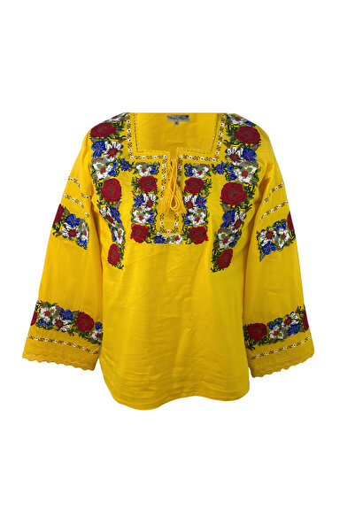 Inovius Bluza Galbena cu Motiv Floral Multicolor - BMG107 M