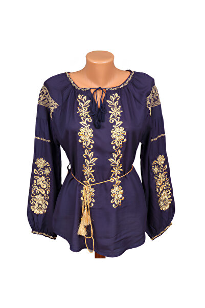 Inovius Bluza albastra cu motiv floral auriu - BMG123 S