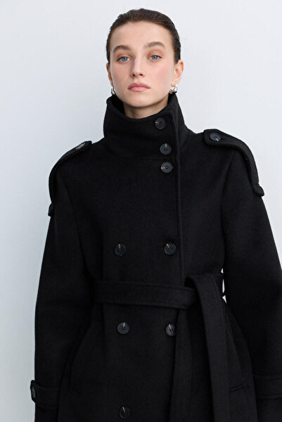 BE BLUE Black Stand-Up Collar Coat