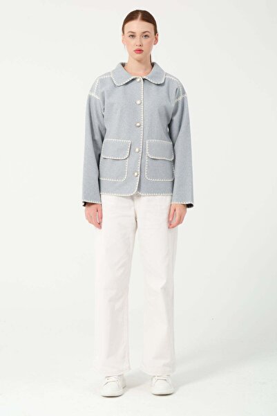 Hatun Atila Jachetă cu guler cămașă cu buzunare matlasate HatunAtila 7868 Ice Blue