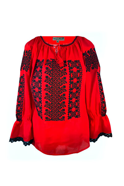 Inovius Bluza Tip Ie Rosie cu Motiv Geometric Negru - BMG01 3XL