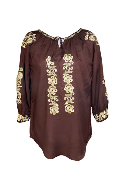 Inovius Bluza Maro cu Motiv Floral Auriu - BMG159 M