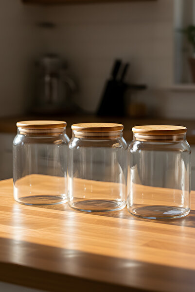 ZURİ DESİGN 3-Piece Glass Jar Set 860 Cc – Vacuum Bamboo Jar