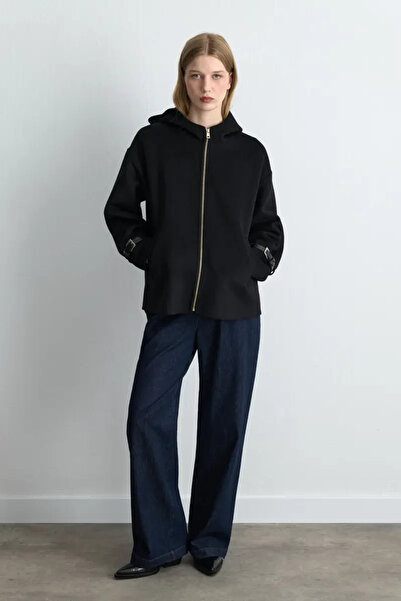 Gusto Hooded Unlined Wool Coat - Black