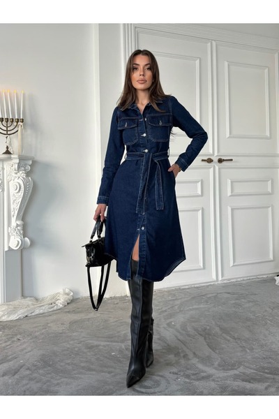 mydukkan.co Kuşaklı Denim Elbise