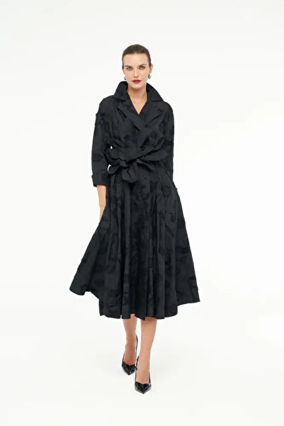 BİZE Siyah Kemerli Kruvaze Kadın Elbise - Helios