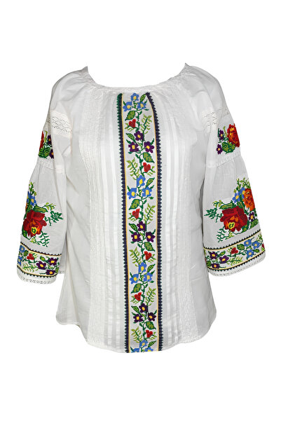 Inovius Bluza Alba cu Motiv Floral Multicolor - BMG99 XXL