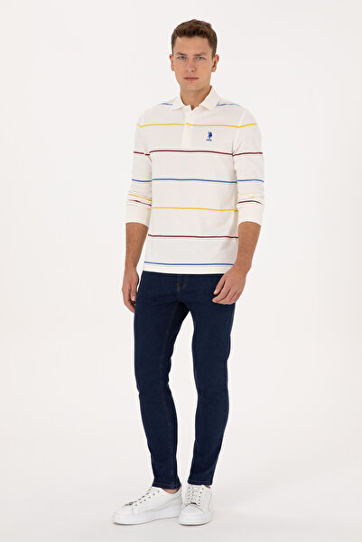 U.S. Polo Assn. Men's Regular Fit Polo Neck Striped Cream Sweatshirt 50308761-Vr071