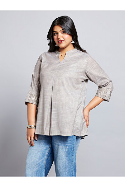 Globus By Styli Plus Size Grey Tunic with 3/4 Sleeves