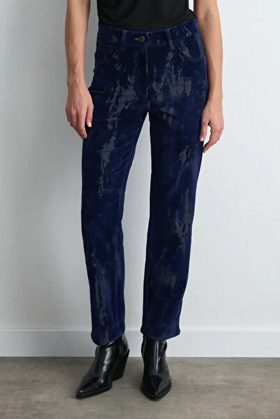 Gusto Anka Collection Flocked Velvet Bell Bottom Trousers - Navy Blue