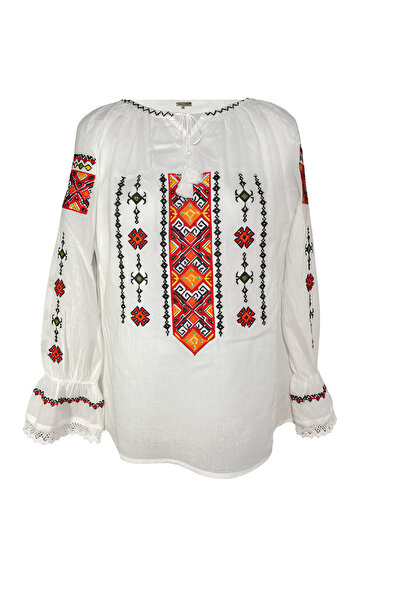 Inovius Bluza Tip Ie Alba cu Motiv Floral Multicolor - BMG36 3XL