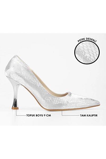 ASE GÜMÜŞ PETEK DETAYLI PARLAK STİLETTO