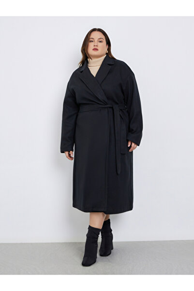 Styli Plus Size Midi Wool Like Belted Coat