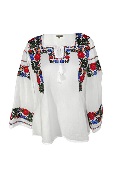 Inovius Bluza alba cu motiv floral multicolor - BMG148 3XL