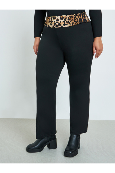 Styli Plus Size Black Leopard Waist Leggings