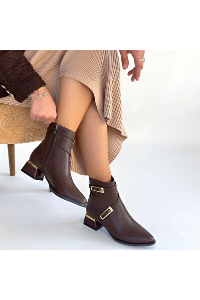 meSga butik Inay Brown Leather Heeled Boots
