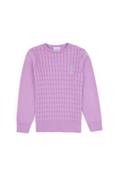 U.S. Polo Assn. Pulover pentru fetiță Liliac guler rotund basic 50313060-VR034