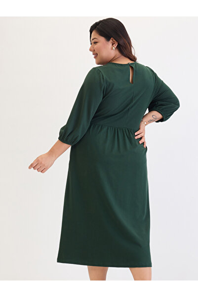 Femmella By Styli Plus Size Green Cotton Knit Midi Dress