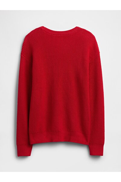 GAP Erkek Çocuk Kırmızı Relaxed Shaker-Stitch Crewneck Kazak