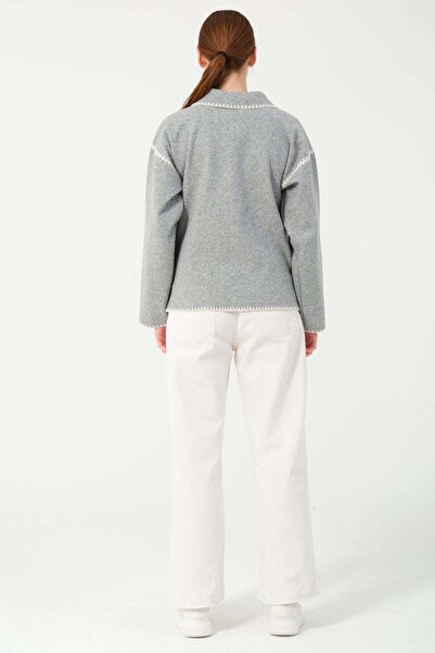 Hatun Atila Hatunatila Quilted Pocket Shirt Collar Jacket 7868 Gray