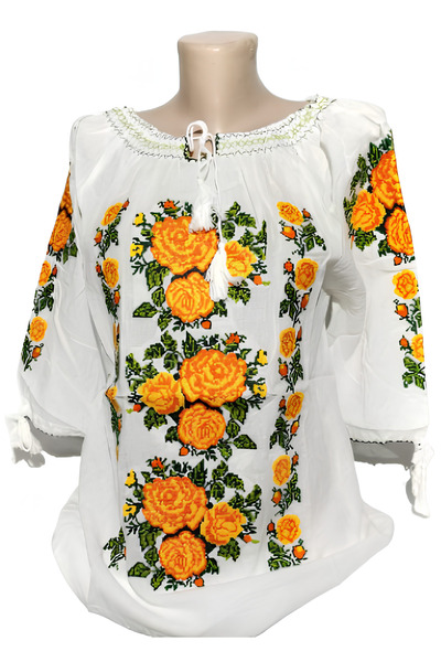 Inovius Ie Traditionala Alba cu Motiv Floral Galben de Dama - IMS15 S