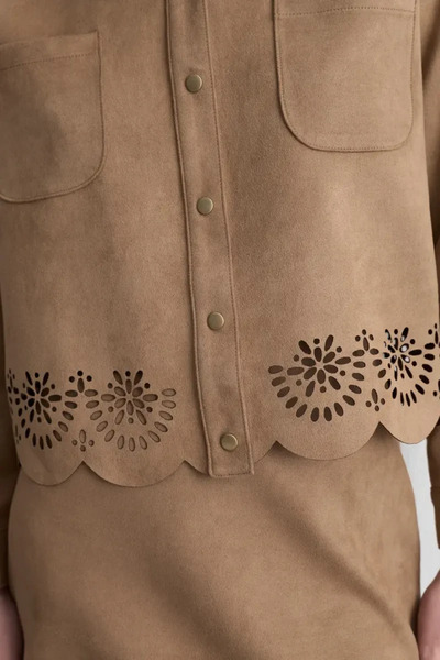 Gusto Μοτίβο σουέντ πουκάμισο μπουφάν - Camel