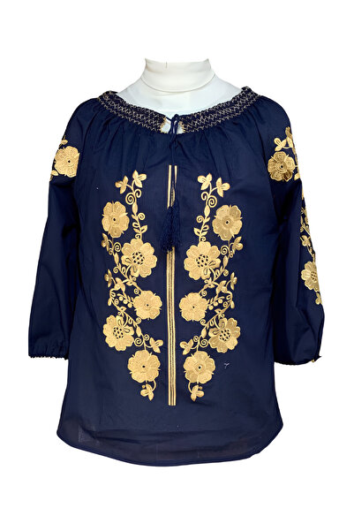 Inovius Bluza albastra cu motiv floral auriu - BMG132 L