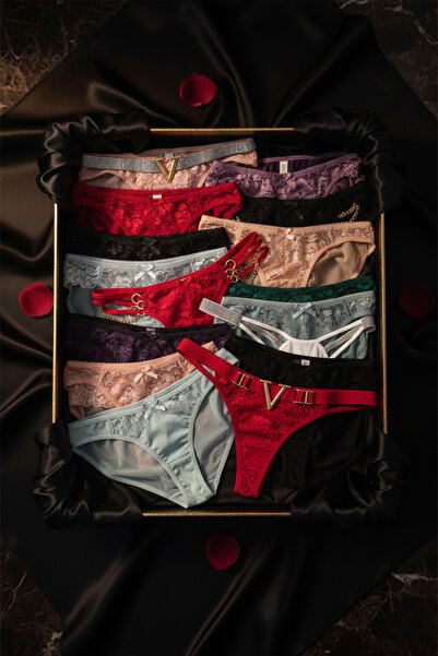 Estilo Lingerie 24'Lü Paket Özel Hediye Kutulu Karışık String Tanga Külot, Yılbaşı Hediye Kutusu, Sevgiliye Hediye