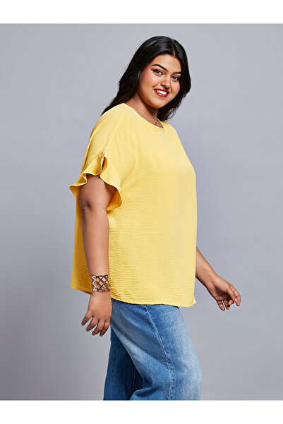 Globus By Styli Plus Size Yellow Ruffle Sleeve Top