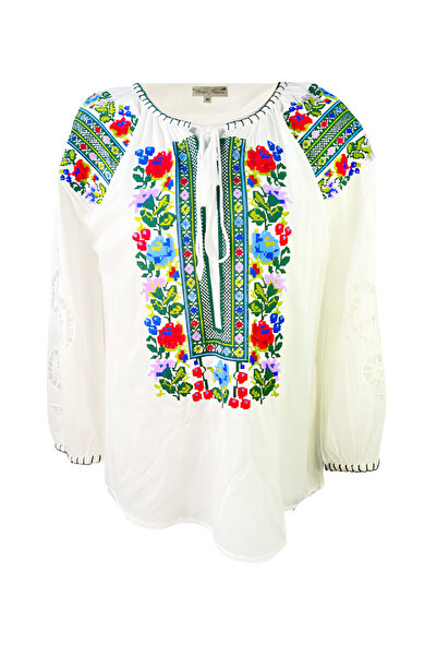 Inovius Bluza Alba cu Motiv Floral Multicolor - BMG91 M