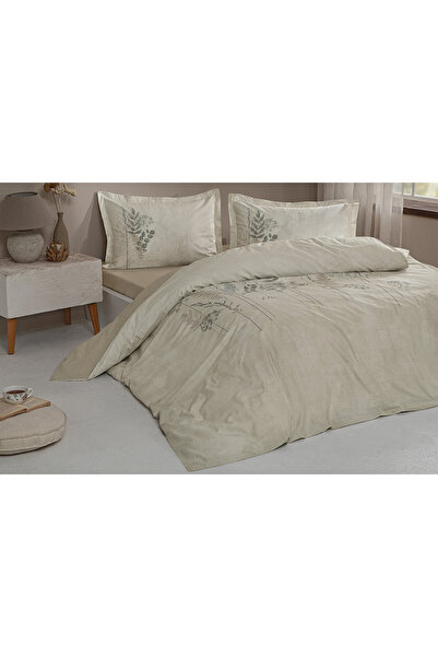 Özdilek Ranforce Double Size Cream Conium Bedding Set with Fitted Sheet
