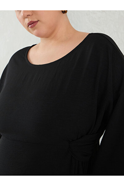 Femmella By Styli Plus Size Black Knot Detail Knee Length Dress