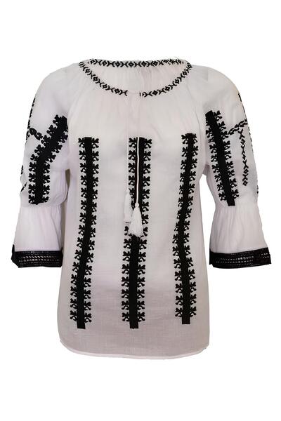 Inovius Ie Traditionala Alba cu Motiv Geometric Negru de Dama- IMS20 3XL